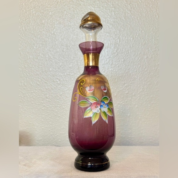 Antique Czech Bohemian Amethyst Glass Genie Decanter & Stopper - Picture 2 of 7